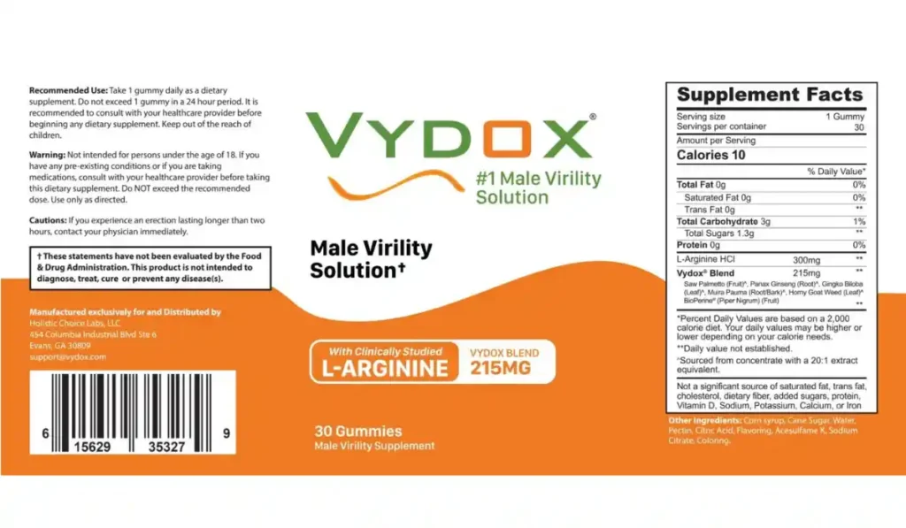 Vydox Male Virility Solution Ingredients